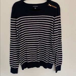 Banana Republic Navy/Grey Stripe Sweater w Zip - L